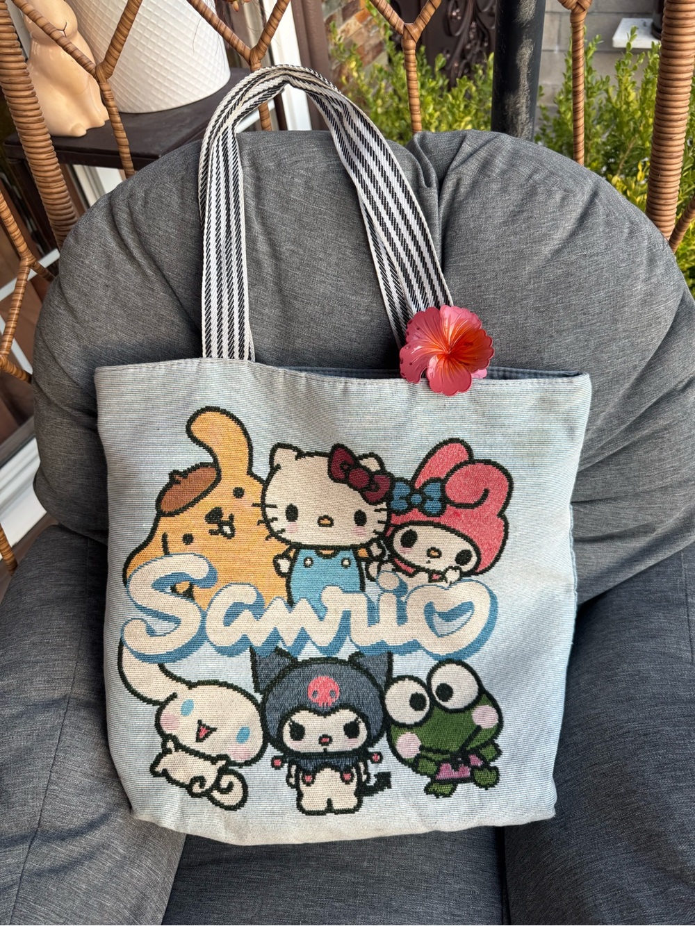 Sanrio Light Blue Tote Bag with Multicolor Characters